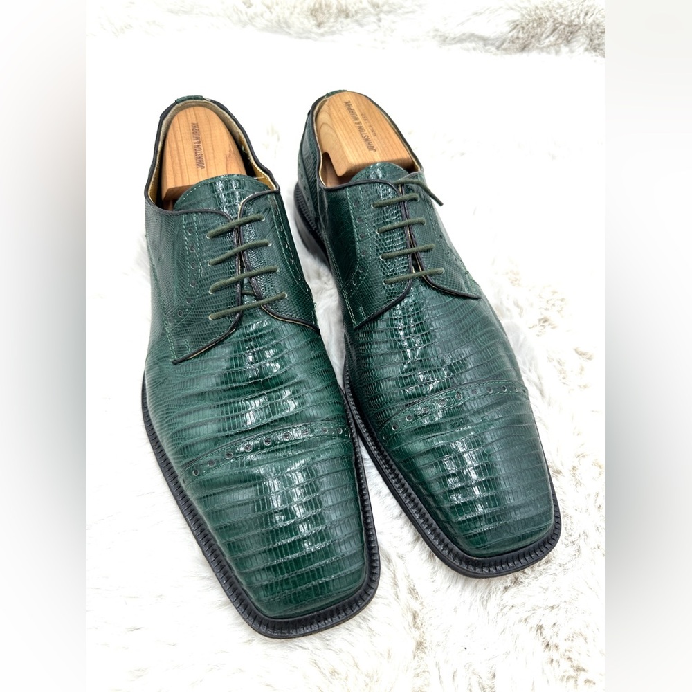 Vintage Exotic Green Teju Lizard‎ David Eden Mens 10 Emerald Dress Shoes Oxfords